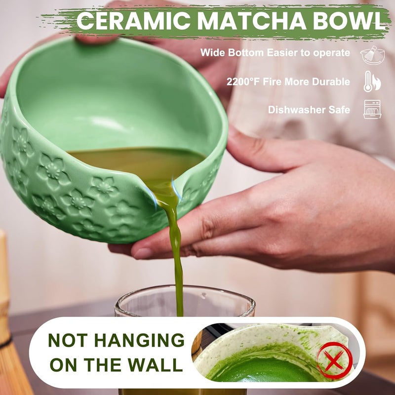 RANERANE Matcha Whisk Set, Sakura Cyan Ceramic Matcha Set Includes Matcha Bowl, Matcha Whisk (Chasen) and Holder, Sifter, Bamboo Scoop & Spoon - 6 Pcs Matcha Kit for Matcha Lovers - Image 4
